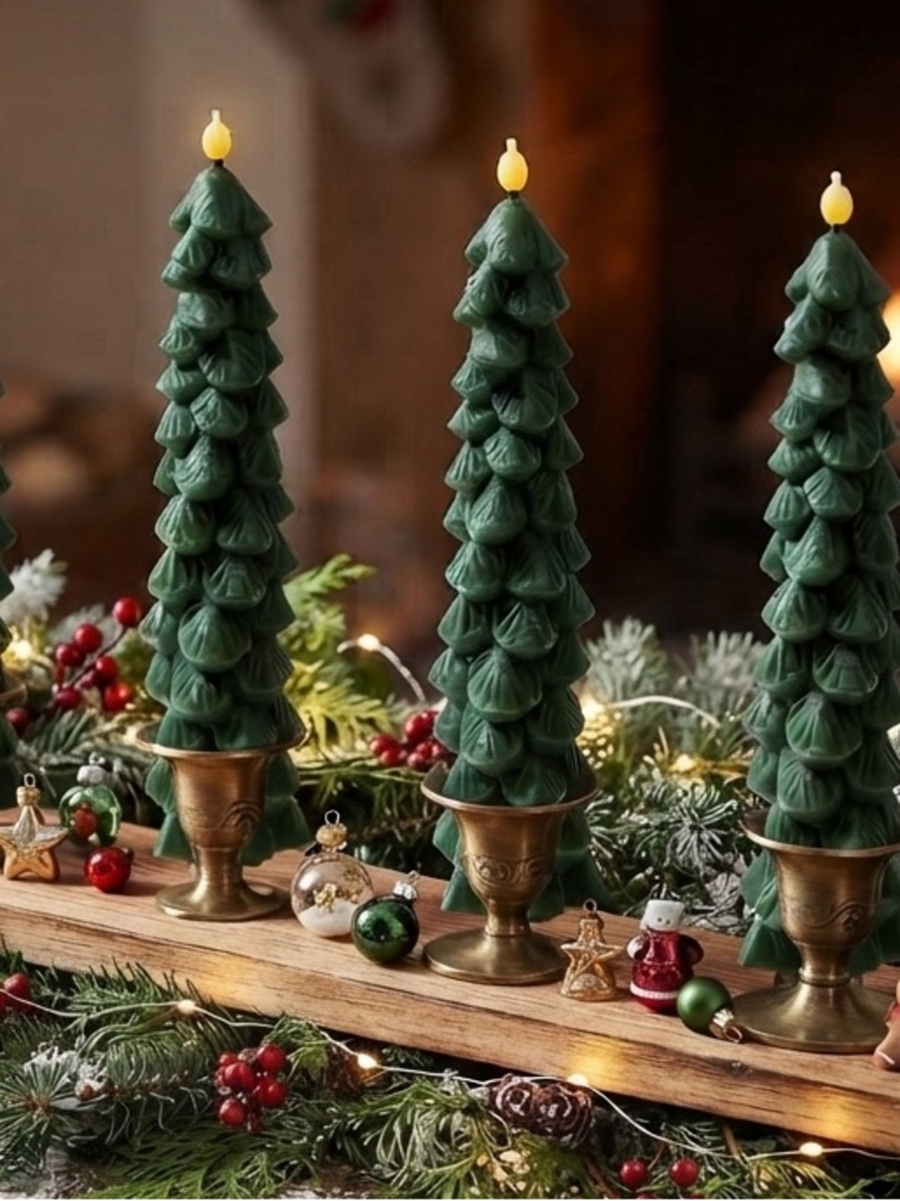 Set of 4 Green LED Christmas Tree Candles with Remote